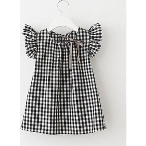 2019 cotton plaid o-neck ruched Toddler Kids Baby Girls Summer Lace Princess Dress Party Wedding Pageant Dresses 2-7T