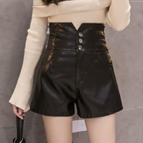 Limiguyue Spring Korean Pu Leather Shorts Korean Style Solid Women Boots Trousers Slim Cool Punk Clothes Kurze Hosen Frauen K700