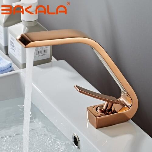 Top Bathroom Faucet Solid Brass Bathroom Basin Faucet Cold & Hot Water Mixer Sink Tap Single Handle Deck Mounted Rose gold Tap