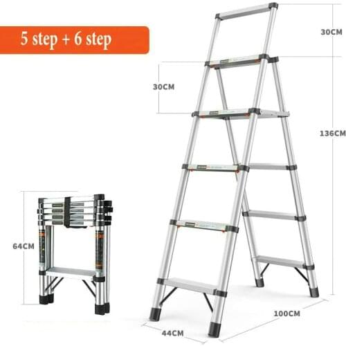 5 step + 6 step Aluminum alloy multi-function telescopic ladder household folding herringbone ladder elevator engineering ladder