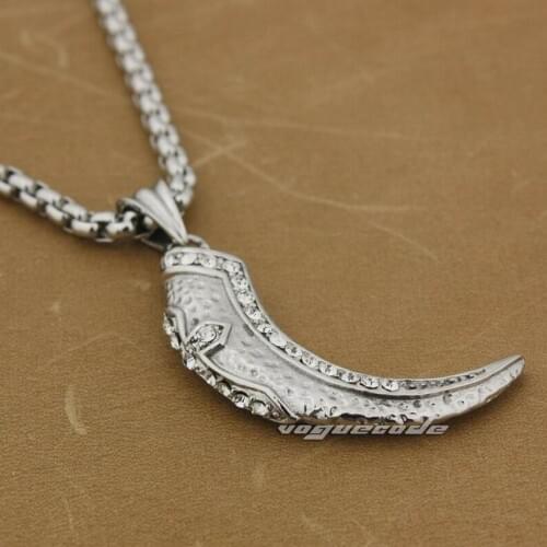 316L Stainless Steel Cross Claw Pendant White CZ Stone Mens Biker Style 7D001 Steel Necklace 24 inches