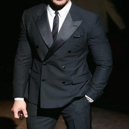 Black Formal Business Suits for Men Double Breasted Wedding Groom Tuxedo 2 Piece Male Fashion Costume Jacket with Pants 2021