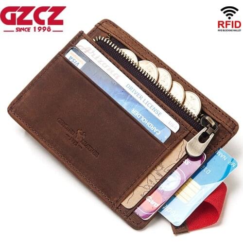 GZCZ Man Slim Wallet Leather Genuine Credit Card Holder Organizer Male small Wallets Mini Walet Coin Purses portofolio For Men