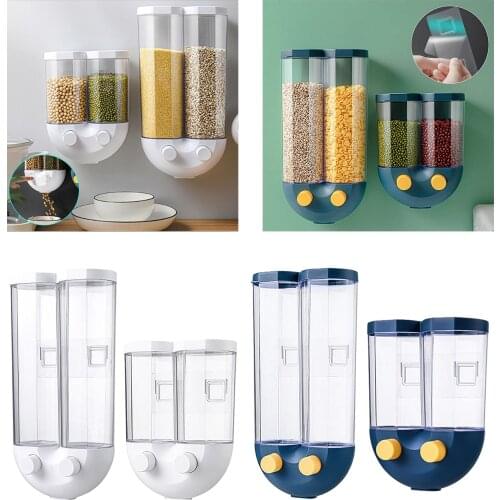 Wall Mounted Kitchen Food Storage Container Cereal Dispenser Plastic Automatic Racks Sealed Metering Food Storage Box