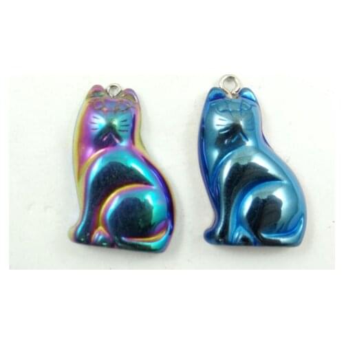 Natural Quartz crystal Titanium Hematite hand-Carved Cat Gem pendant for diy jewelry making necklace Accessories2pcs P16