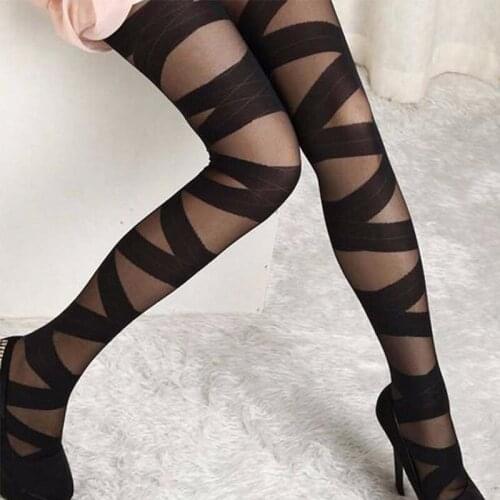New Sexy Cross Straps Stockings Features Jacquard Pantyhose Breathable Stockings Pretty Pantyhose Mixture