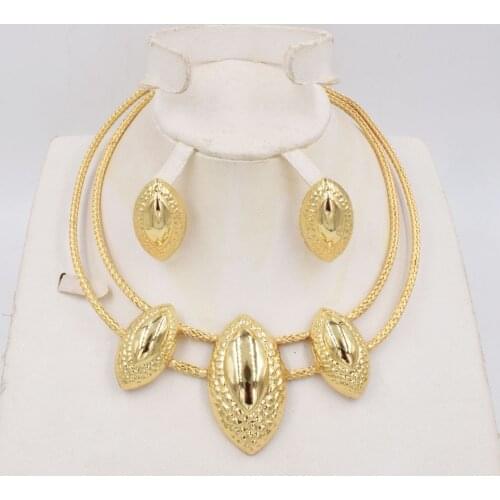 NEW High Quality Ltaly 750 Gold color Jewelry BIG DUBAI Set For Women african beads fashion necklace set earring jewelry