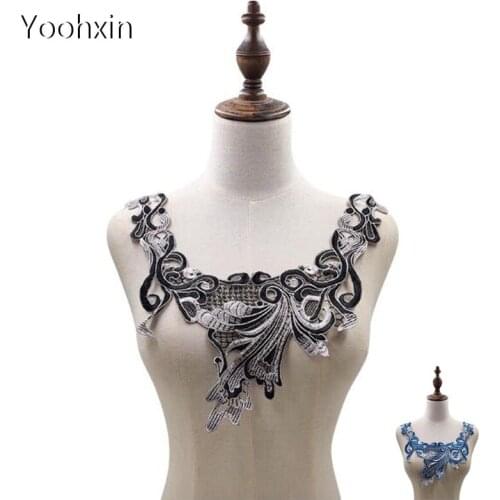 New colorful flower embroidery DIY lace collar Fabric Sewing Applique ribbon trim neckline craft cloth Wedding home Textile