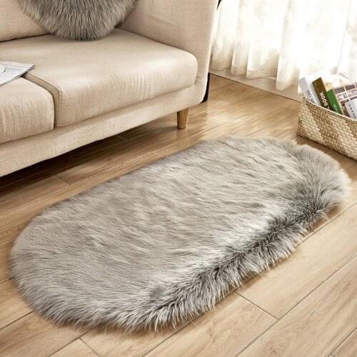 Oval Carpet Fluffy Rugs Artificial Sheepskin Carpet Seat Pad Plush Soft Warm Carpets For Living Room Bedroom Anti-slip Floor Mat