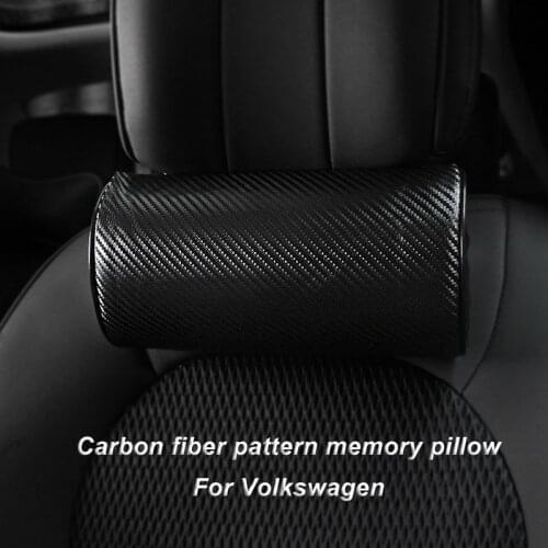 2Pc Car Pillow Carbon Fiber Memory Cotton Seat Headrest Neck Rest Support For Volkswagen VW GOLF Jetta Polo Passat Accessories