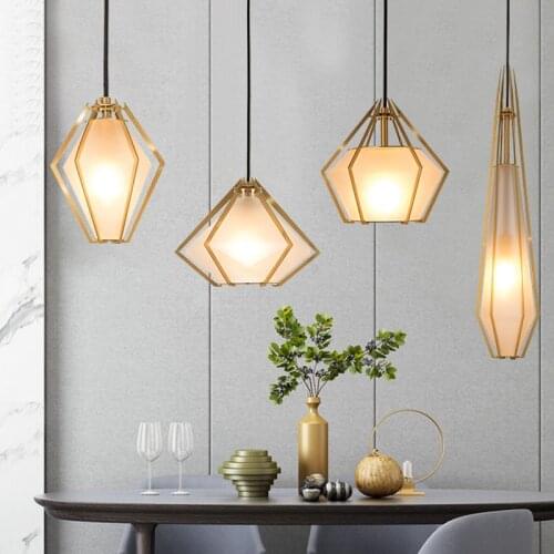 Nordic Copper geometric pendant lights Rose Gold Color bar kitchen island Dining table lights mid century modern hanging lamp