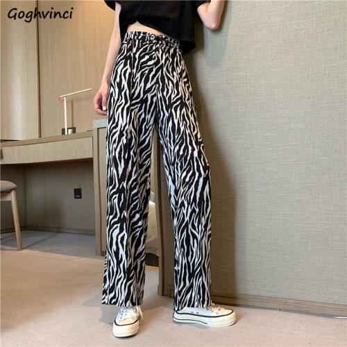 Retro Casual Pants Striped Zebra Pattern Loose High Waist Pockets Drawstring Students Ladies Korean Style Oversize Simple Chic