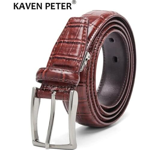 Casual Men Belts Crocodile Pattern Cowskin 3.0 CM Belts For Women Unisex Genuine Leather Belt Cinturones Para Hombre Black Brown