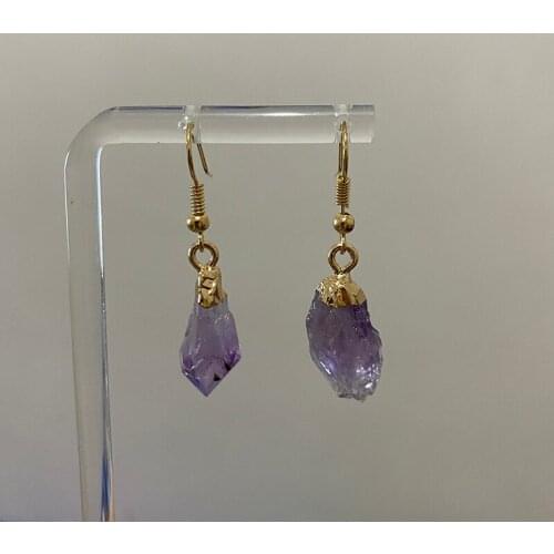 Natural Gemstones Quartz Geode Drusy Irregular Amethysts Crystal Dangle Earrings for Women