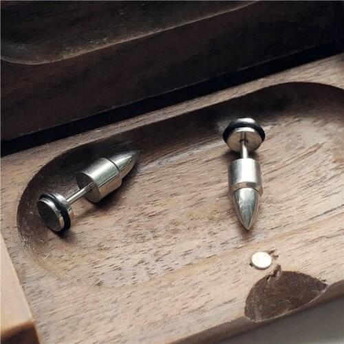Fashion Street Hip Hop Stainless Steel Bullet Earrings Men Daily Collocation Silver Color Punk Earrings Festival Keepsake