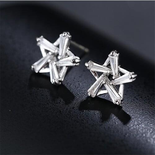 Cute pentagonal star stud earrings AAA cubic zircon star shape earrings for women shiny Jewelry wholesale anti allergy