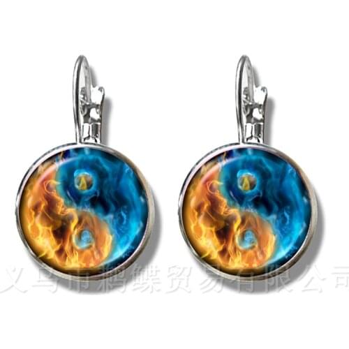 Yin Yang Glass Cabochon Earrings 16mm Glass Dome Silver Plated Stud Earrings China Tia Chi Jewelry YinYang Gift For Friends