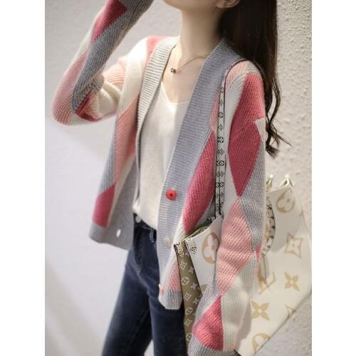 Spring Autumn Loose Top Korean V-neck Sweater Korean Pink Vest Sweaters Female Jumpers Cardigan Jacket With Buttons