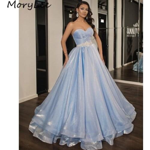 Evening Dresses Baby Blue Sweetheart Sleeveless A-Line Organza Pleated Evening Dresses With Lace Up vestidos de fiesta de noche