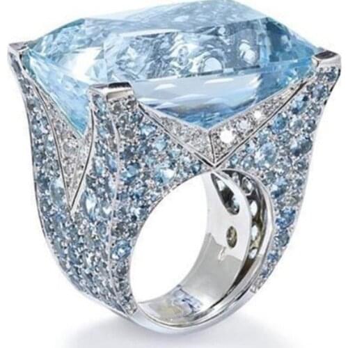 High Qualtiy Blue Large Stone Princess Cut Crystal Rings for Women Girl Wedding Engagement Party Luxury Jewelry s