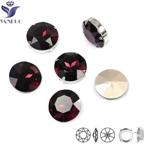 YANRUO 1201 Round 27mm Amethyst Sewing Claws DIY Pointback Large Rhinestones Sewn Stones Claws Crystal For Wedding Dress
