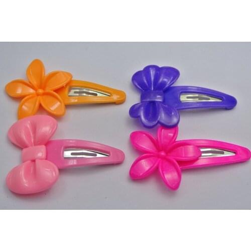 24 Assorted Mixed Color Plastic Snap Hair Clips Baby Bows for Girls