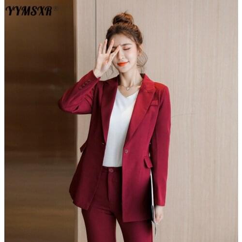 Womens Office Suit Pants Two-piece 2021 Autumn and Winter Wine Red Professional Wear Temperament High Waist Cropped Trousers