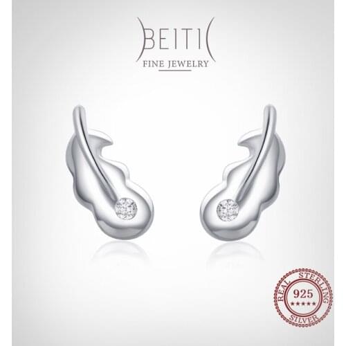 Beitil 925 Sterling Silver Simple Cute Feather Stud Earring For Women Dazzling Clear Cubic Zirconia Fine Elegant Wedding Jewelry