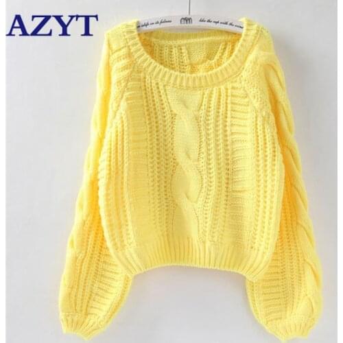 2020 New Solid Loose Sweater Jumpers Roupas femininas Women Pull Sweaters Candy Color Harajuku Chic Short Sweater Twisted Pull