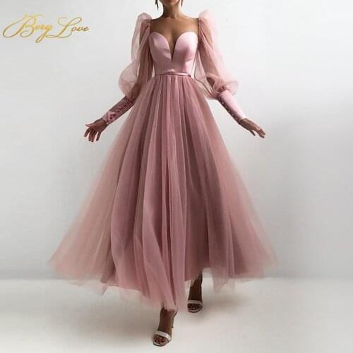 Berylove Blush Pink Prom Dresses A Line Satin Tulle Party Dresses Elegant Gown Sweetheart Sexy Evening Dresses vestidos de noche