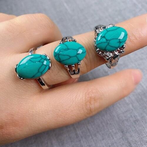 20Pcs/pack Wholesale Mix-style Natural Stone Ring Egg-shaped Green Turquoise Ring Charms For Elegant Women Love Romantic Gift
