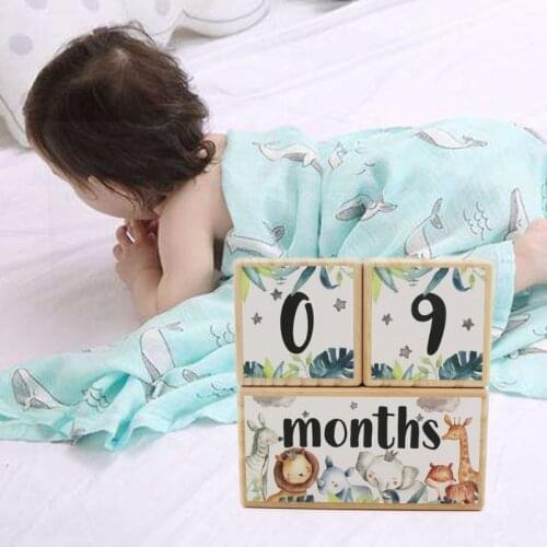 1 Set Baby Milestone Memorial Monthly Wooden Block Photography Month Sticke Newborn Commemorative Age Card Photo Accessories