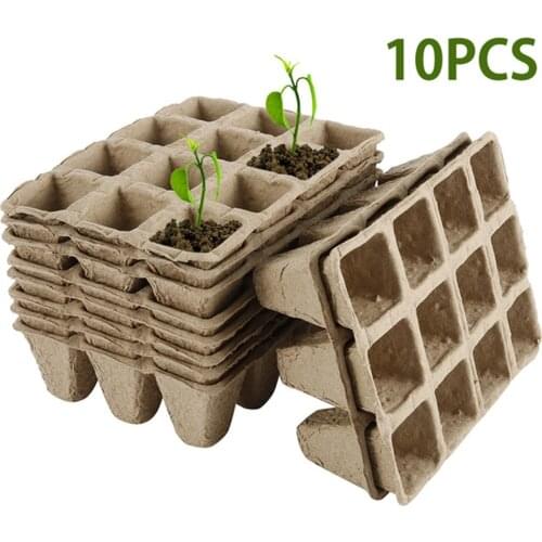 10pcs 12 Grid Degradable Environmental Seed Growing Tray Biodegradable Paper Pulp Pot Herb Seeds To Plant Grow Nursery Cup Kit