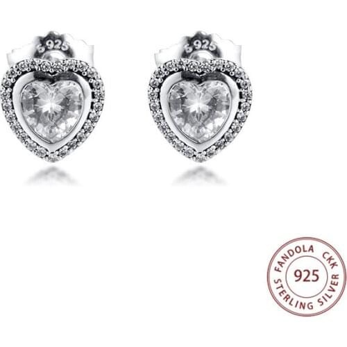 100% 925 Sterling Silver Earring Clear CZ Sparkling Love Stud Earrings For Women Wedding DIY Jewelry Pendientes Brincos