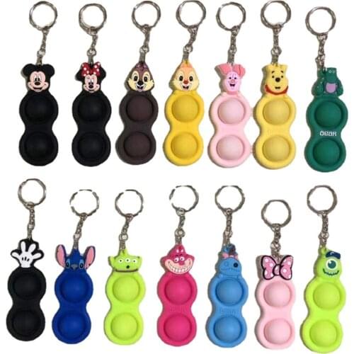 Disney 2 In 1 Decompression Toys Keychain Stitch Mickey Minnie Winnie The Pooh Chip Dale Monster Inc Toy Story Anime