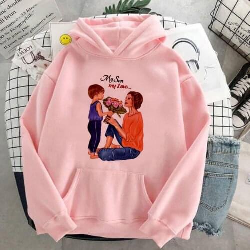 2021 Pink oversized hoodies women hoodie women sweatshirt Mom and Son Print sweatshirt Fashion Casual hoody Tops Clothing Female