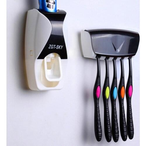 Automatic Toothpaste Dispenser Wall Mount Dust-proof Toothbrush Holder Wall Mount Storage Rack Bathroom Accessories Set Squeezer