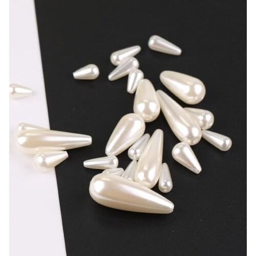 2019 Drop Shape 5 sizes Beige ABS Imitation Pearls Beads Making jewelry European Spacer Hole beads for Jewelry handmade necklace