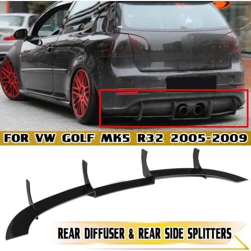 Balck R32 Car Rear Diffuser Lip & Rear Side Splitters For VW For Golf MK5 R32 2005-2009 ABS Car Rear Bumper Lip Diffuser