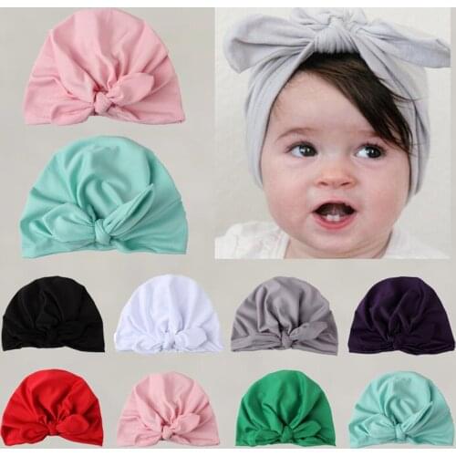 Newborn Baby Hat Baby Girls Boys Rabbit Ears Bowknot Solid Cotton Sleep Cap Headwear Caps Baby Accessories Casquette Enfant 2020