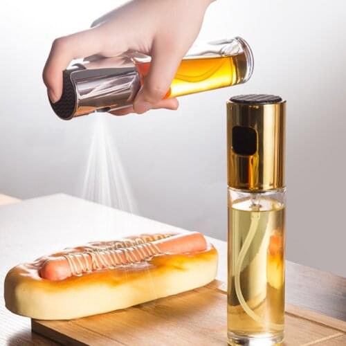 Home Stainless Steel Glass Oil Bottle BBQ Push Sprayer Kitchen Accessories ABS Olive Pump Seasoning Can Cooking Small Tools