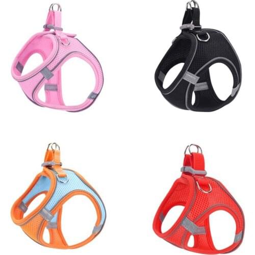 Breathable Nylon Mesh Padded Dog Harness Adjustable Reflective No Pull Puppy Cat Vest Chest Strap for Small Medium Large Dog Cat