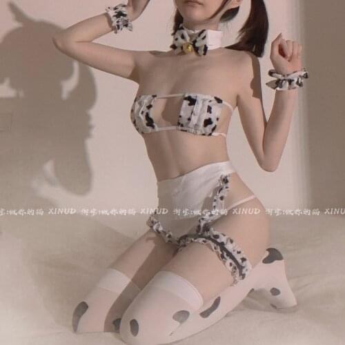 Erotic Sexy Lingerie Erotic Cow Micro Bikini Lolita Kawaii Bra Panty Set Stockings Underwear Anime Cosplay Costumes Sleepwear