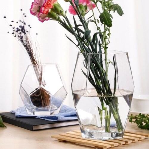 Geometric Prismatic Glass Vase Home Decoration Handmade Glass Vase Living Room Desktop Decoration Flower Vase for Home Decor