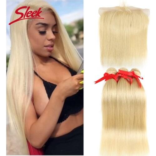 Sleek Colorful Hair Mink Blonde 613 Bundles With Lace Frontal Brazilian Body Wave2 3 4 Bundles With Frontal Remy Hair Extension