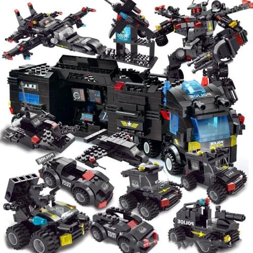 City Police Department SWAT Team Car Building Blocks Gunship Blocks Extreme Rescue Team Building Blocks Boy Children Diy Toys