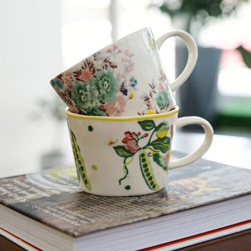 Classical British Style Flower Pattern Coffee Mug 350ml Ceramic Coffee Milk Juice Drink Cups Plates Creative Design
