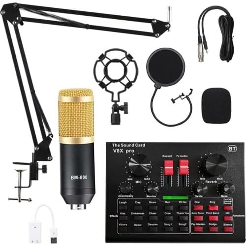 BM 800 Pro Condenser USB Microphone Mixer Audio dj Mic Live Streaming Karaoke gaming bm800 Kit microfone with V8X Pro Sound Card