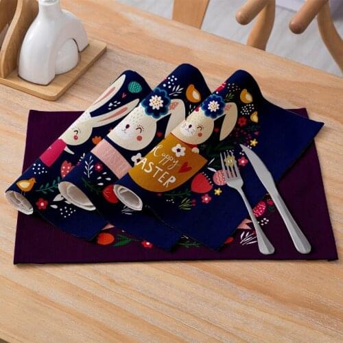 Tableware Mat Polyester Linen Placemat Easter Dark Rabbit For Kitchen Dining Table Waterproof Coaster Pad Home Decor 30*40cm/pc