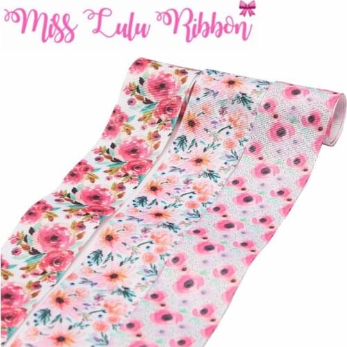 16mm-75mm Flower Series Watercolor Spring Printed Grosgrain/Foe Ribbon DIY Hair Bowknots Gift Pack 50yards/roll